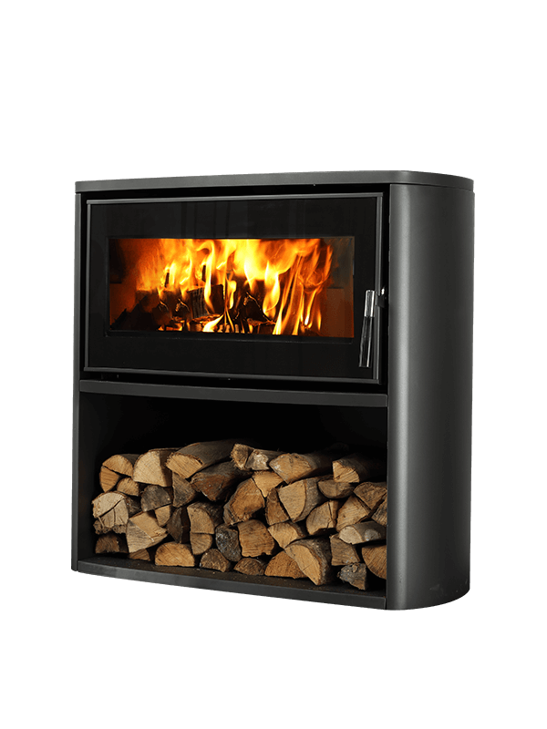 IRM08C-Curved Wood Burning Stove With Log Box 